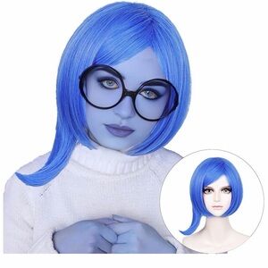 Blue Women's Wig and glasses for sadness costume